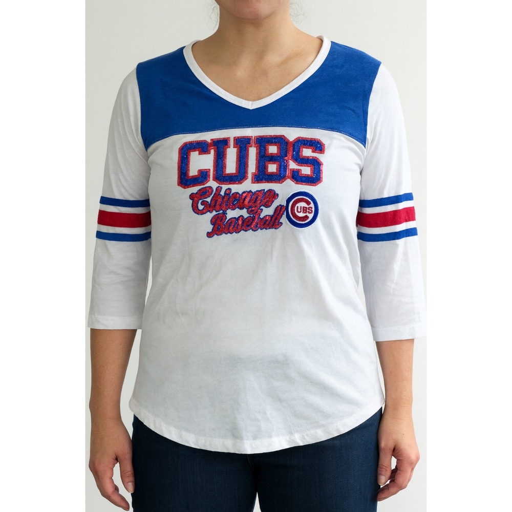 New Era Chicago Cubs Baseball T-Shirt Long Sleeve Blue White XL‎ NWT